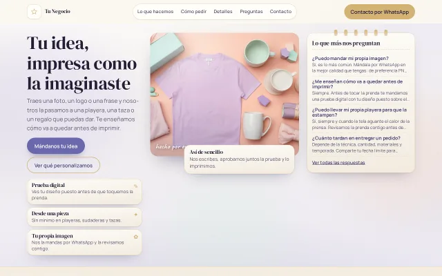 Vista previa de Opción A para Tu Negocio
