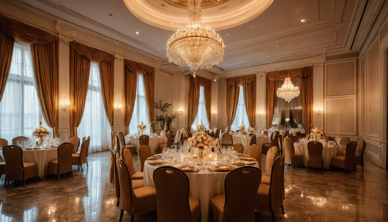 Salón de eventos con iluminación cálida y decoración elegante en Ciudad de México
