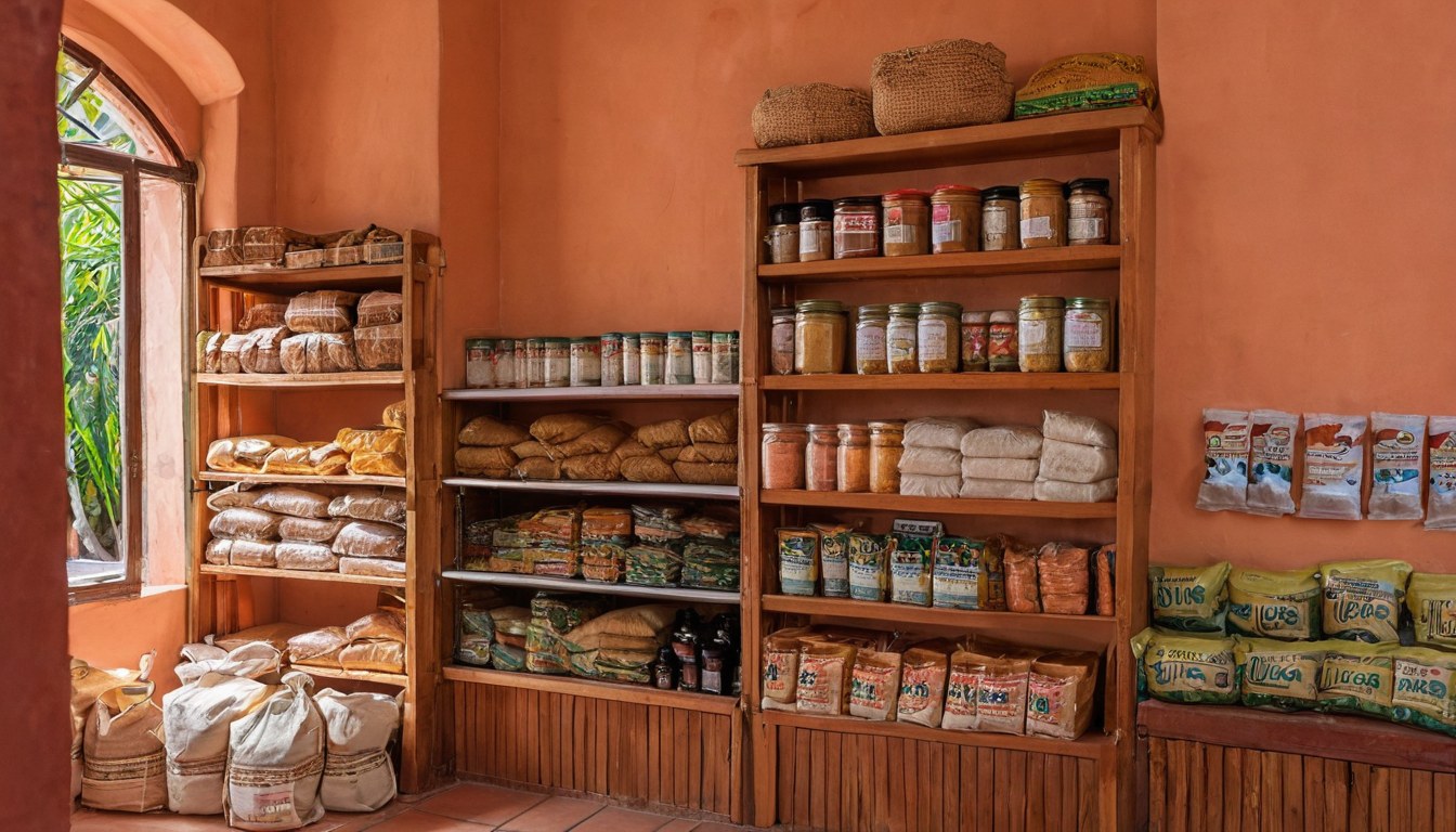 Interior de miscelánea mexicana bien surtida con anaqueles llenos de productos en Ciudad de México