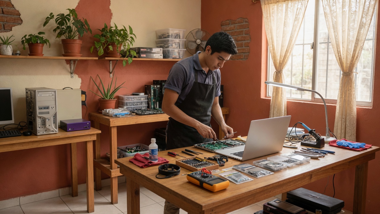 Técnico de cómputo reparando equipo en Ciudad de México