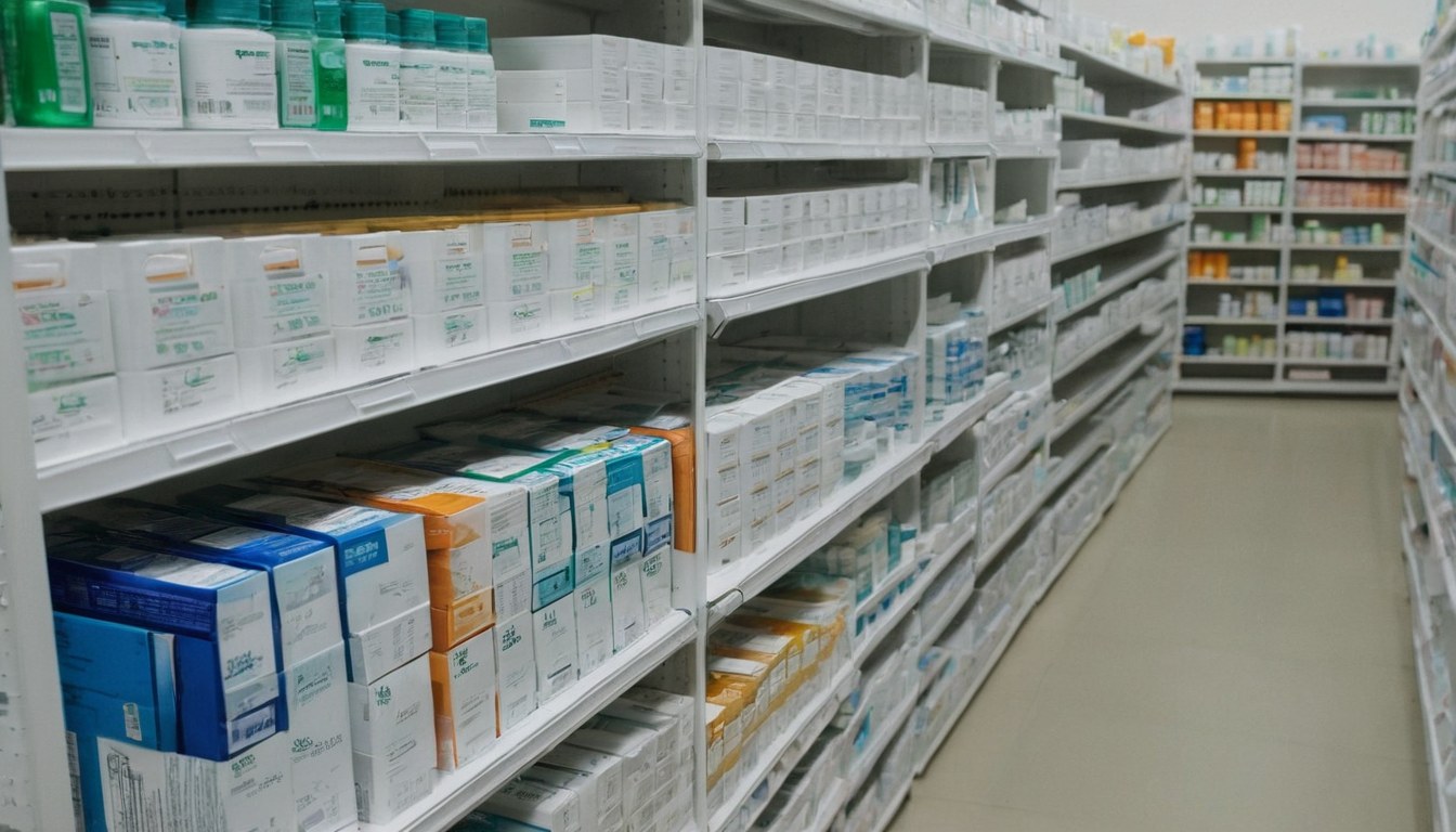 Anaqueles organizados de productos farmacéuticos en Ciudad de México
