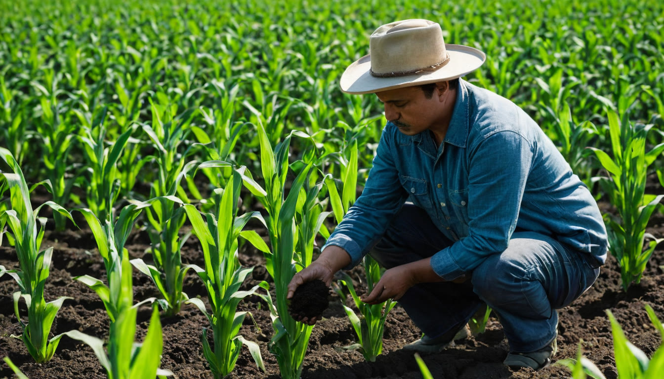 Muestra de suelo y cultivo sano en campo mexicano