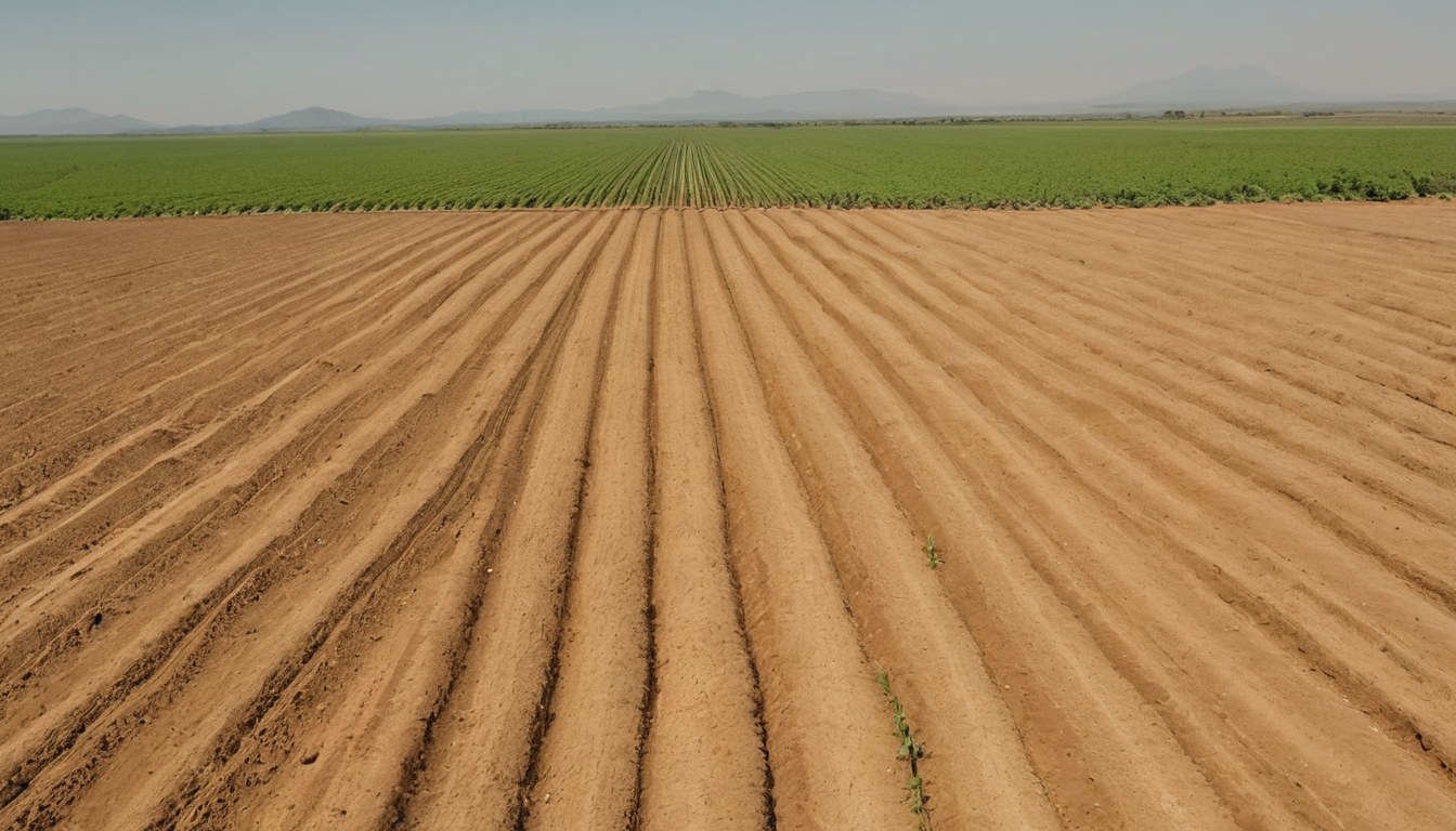 Campo agrícola mexicano con cultivos en hileras
