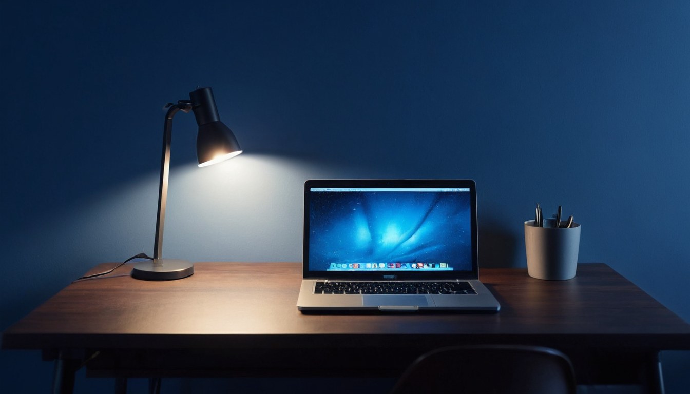 Escritorio por la tarde con un monitor encendido