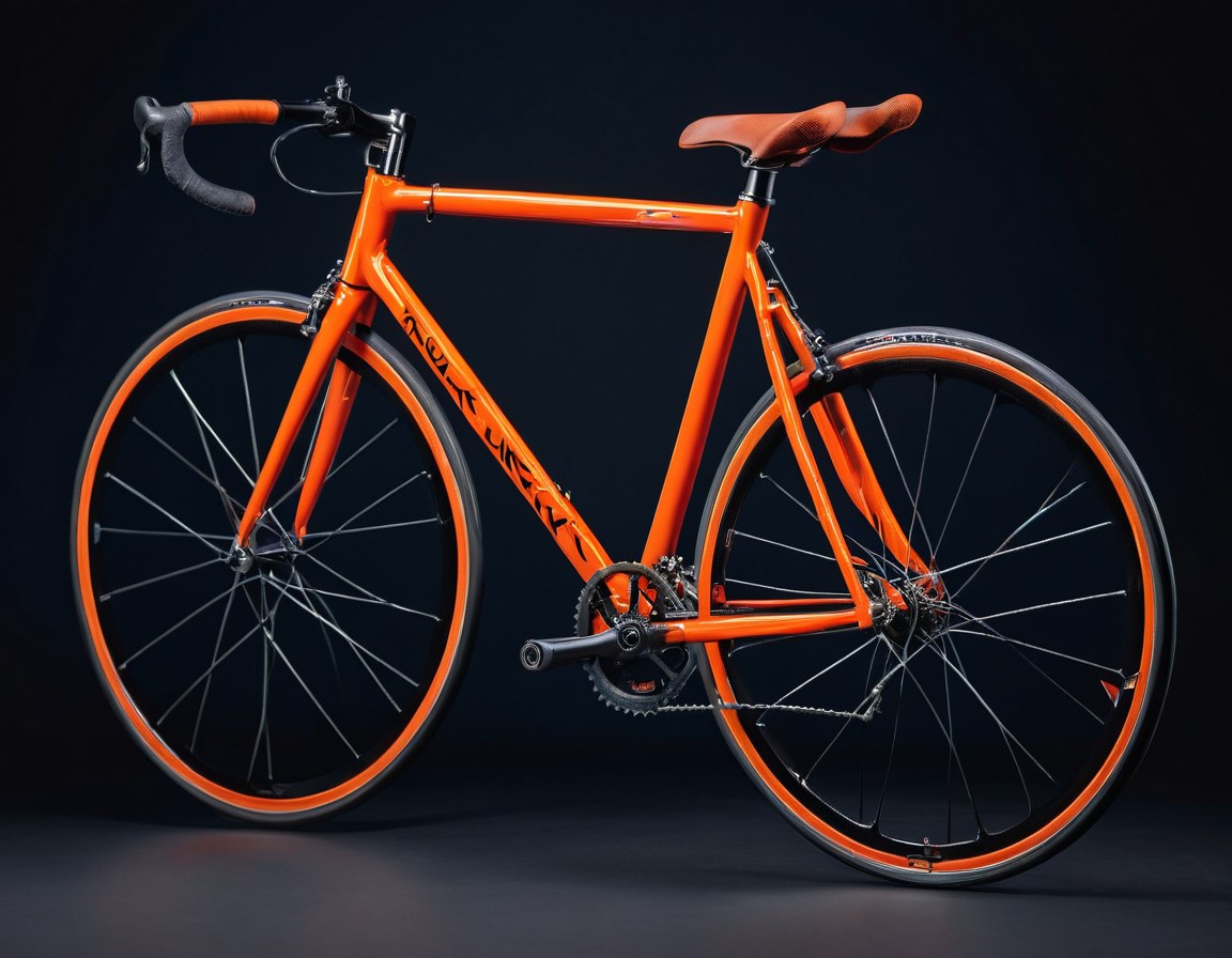 Bicicleta de pista naranja entre humo, de frente