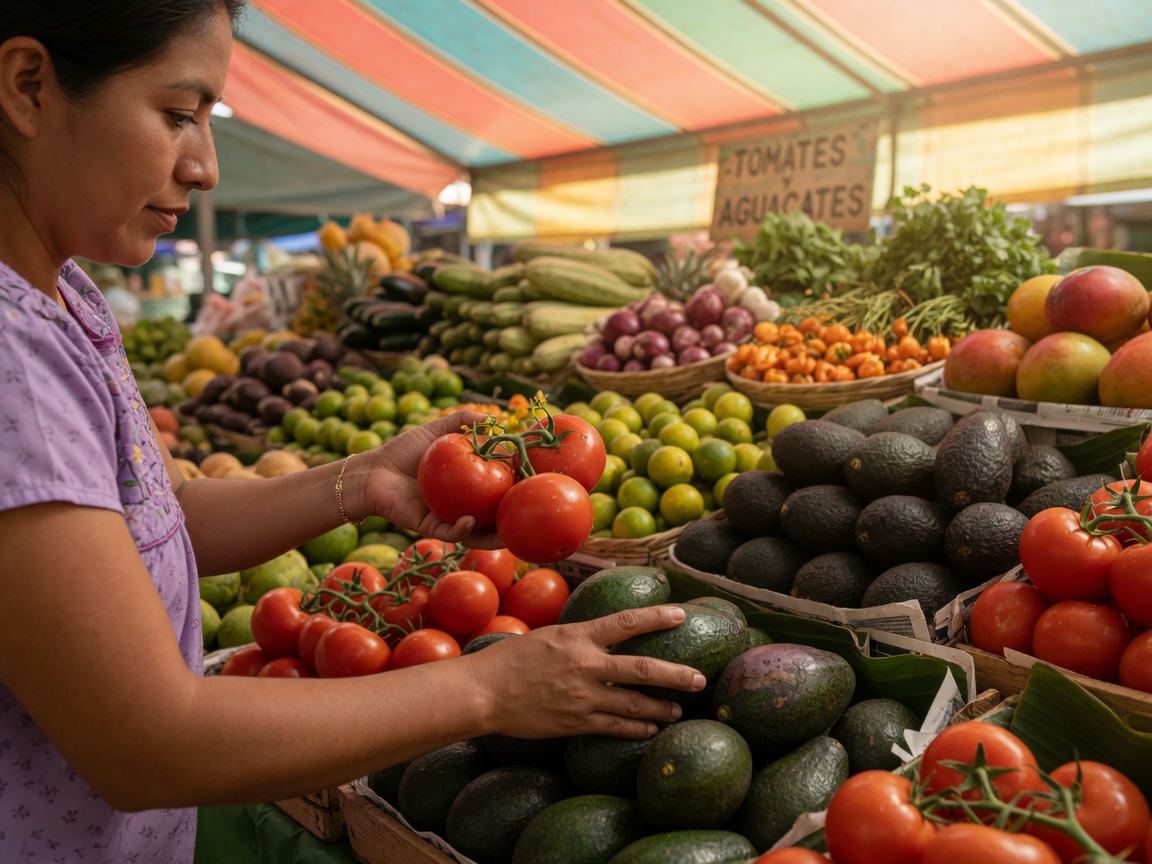 Seleccionando frutas y verduras frescas en Ciudad de México