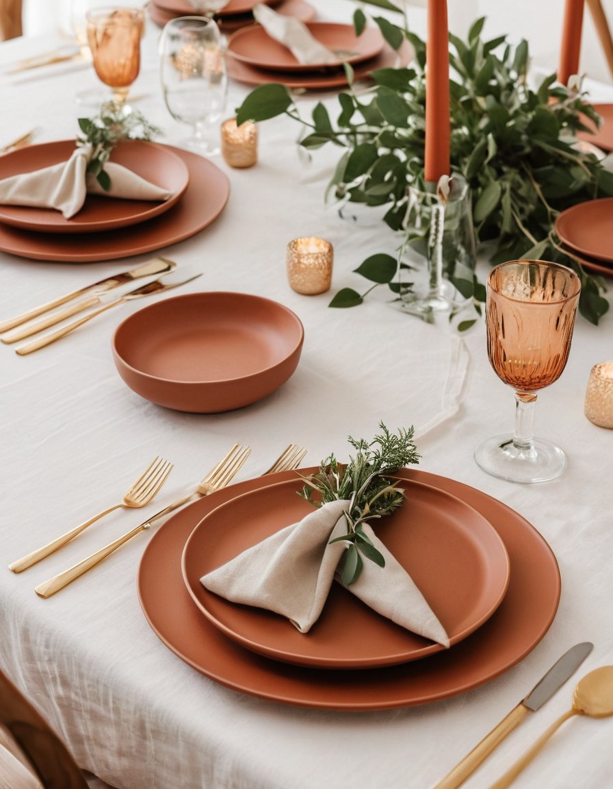 Mesa larga con vajilla y flores de temporada