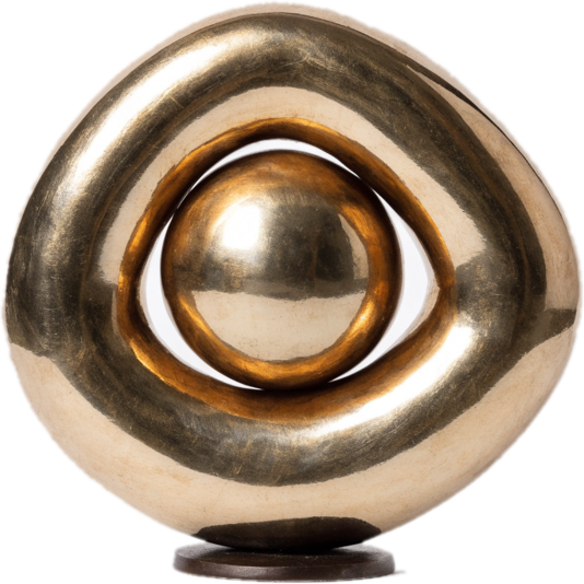 Escultura de bronce de un anillo alrededor de una esfera