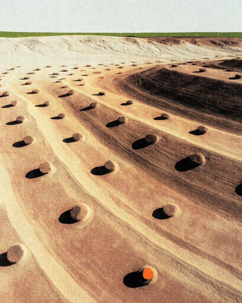 Huellas diagonales de nivelación sobre tierra con piedras de señal