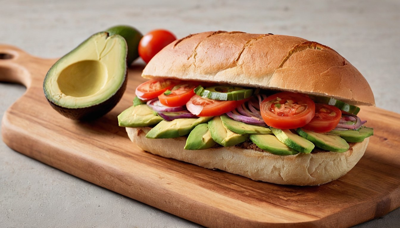 Torta mexicana recién preparada sobre una tabla de madera