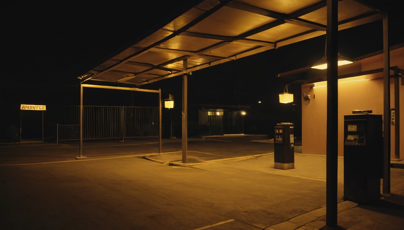 Acceso iluminado de motel para una llegada discreta