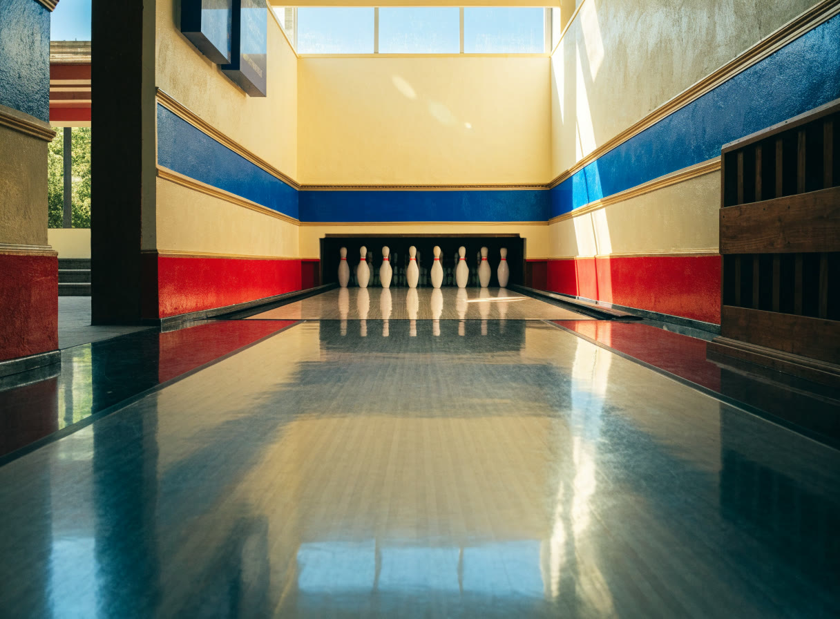Pista con los pinos blancos al fondo y piso brillante