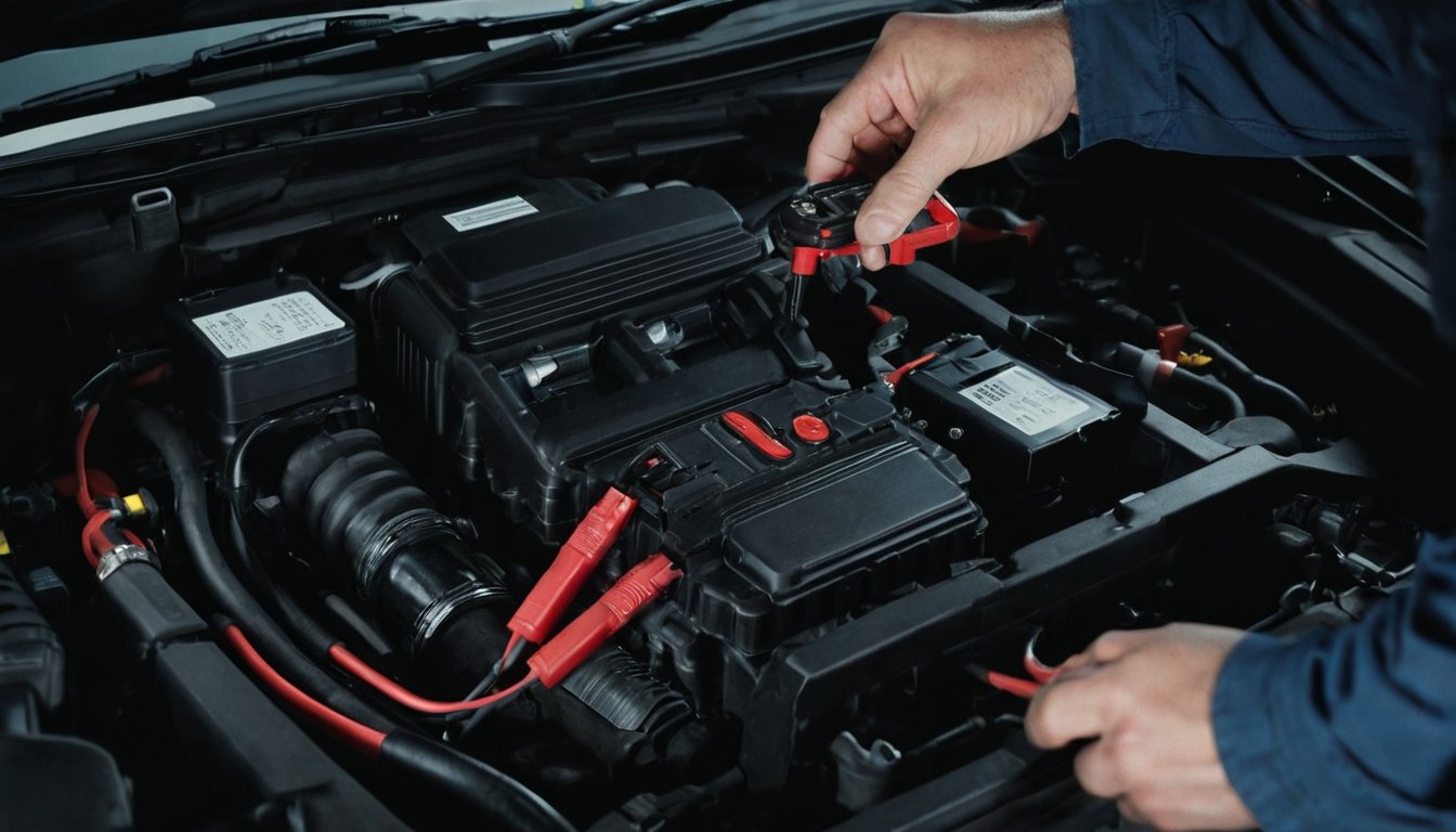 Automóvil y equipo de diagnóstico eléctrico en taller