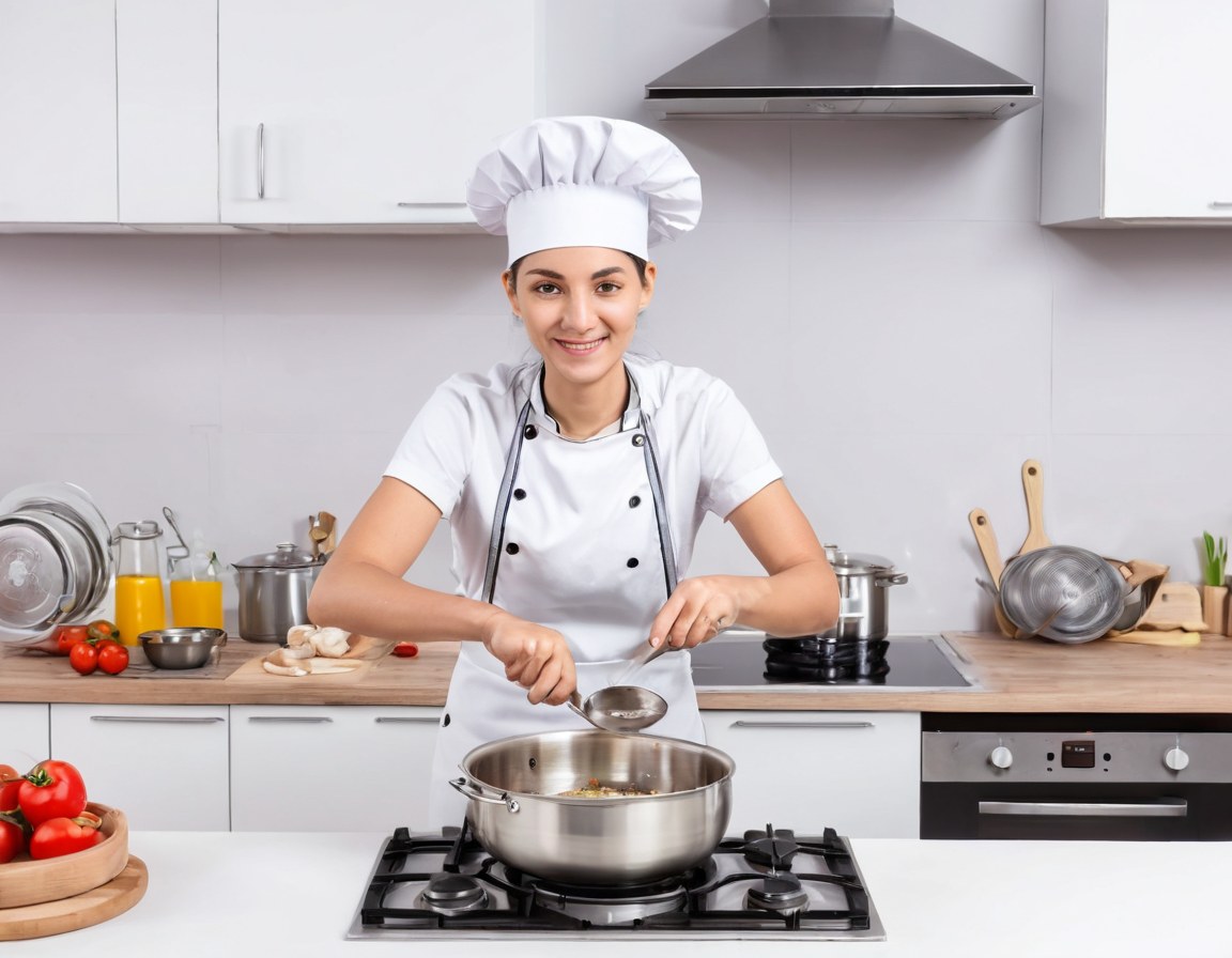 Cocinera junto a una olla durante la preparación de comida casera