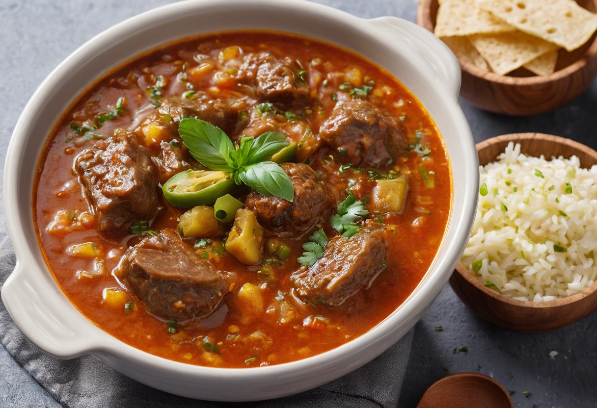 Guisado casero con salsa y hierbas frescas