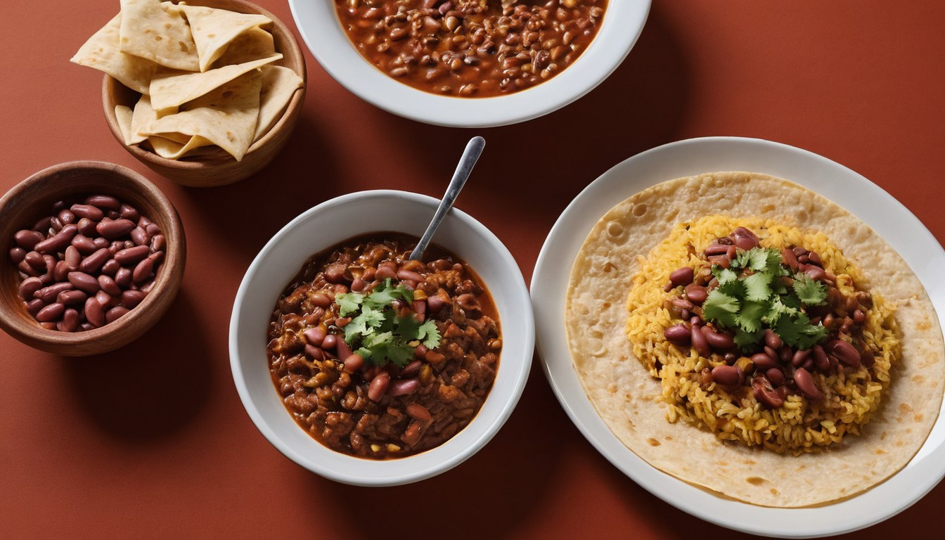 Charola abundante de comida corrida junto a una olla de guisado