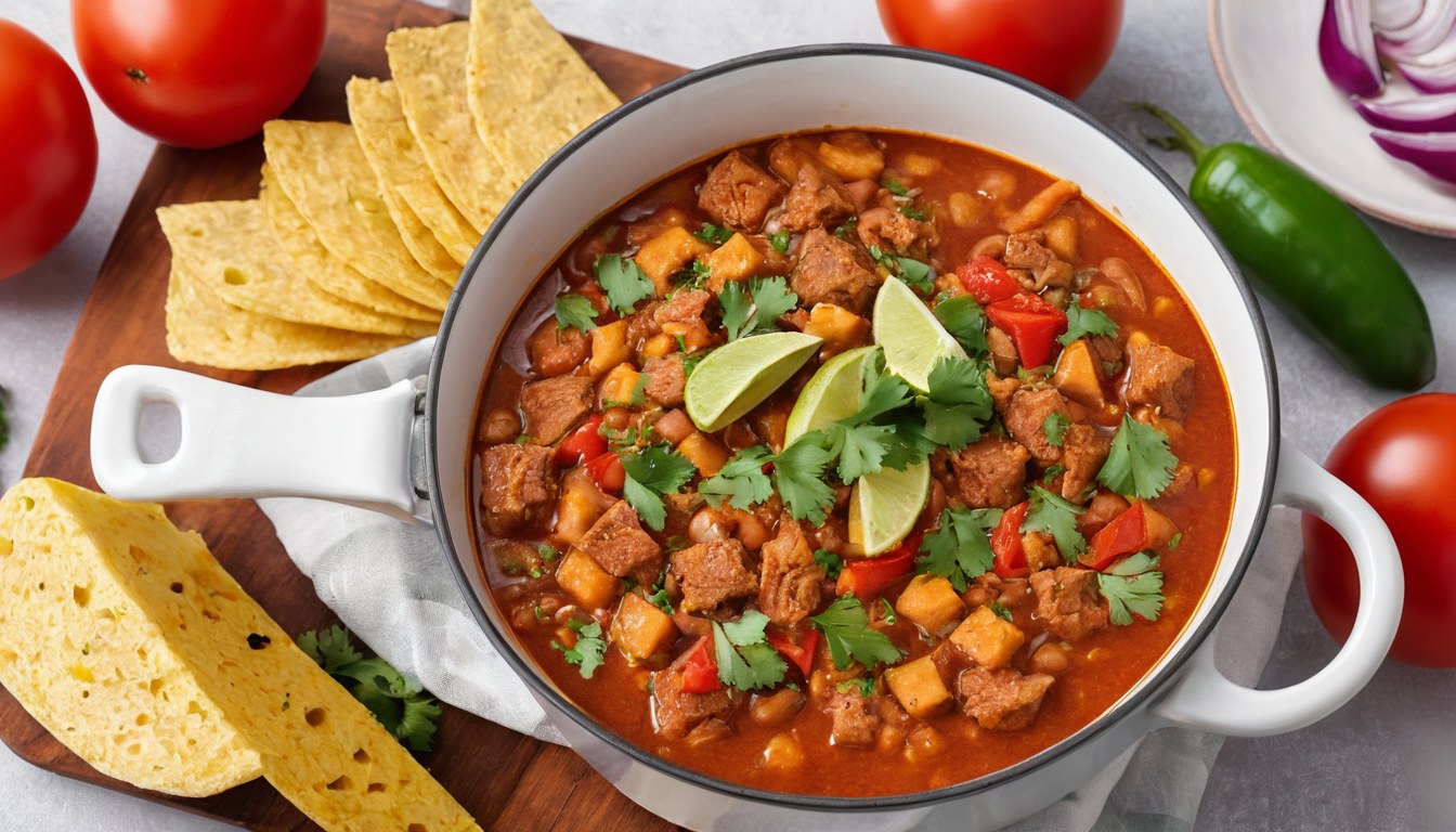Olla amplia de guisado casero en preparación