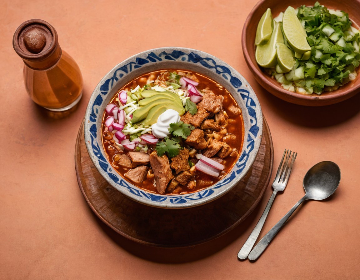 Pozole con cerdo preparado en una pozolería