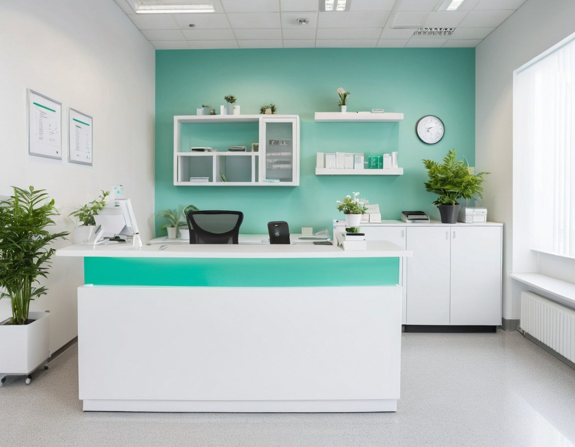 Recepción de laboratorio clínico con ambiente profesional y acogedor
