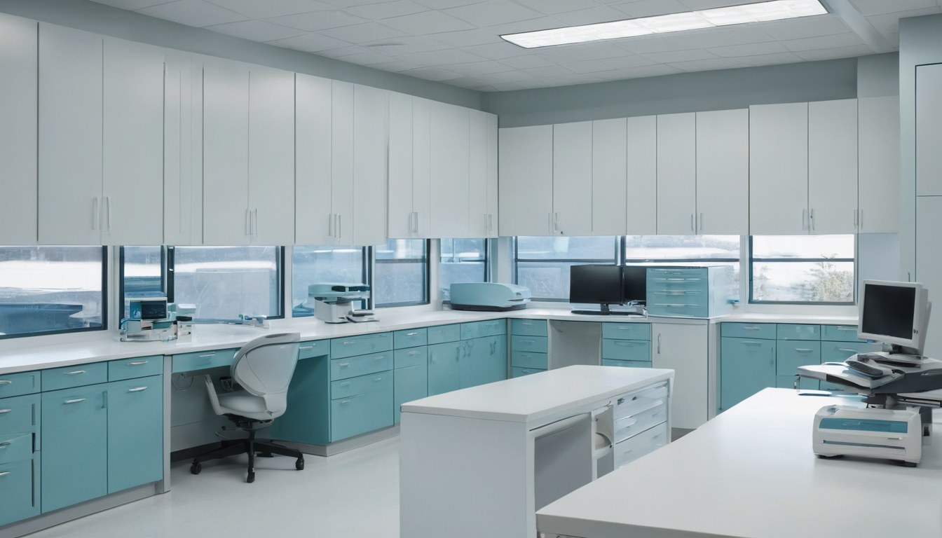 Laboratorio clínico moderno con equipo de análisis automatizado en Ciudad de México