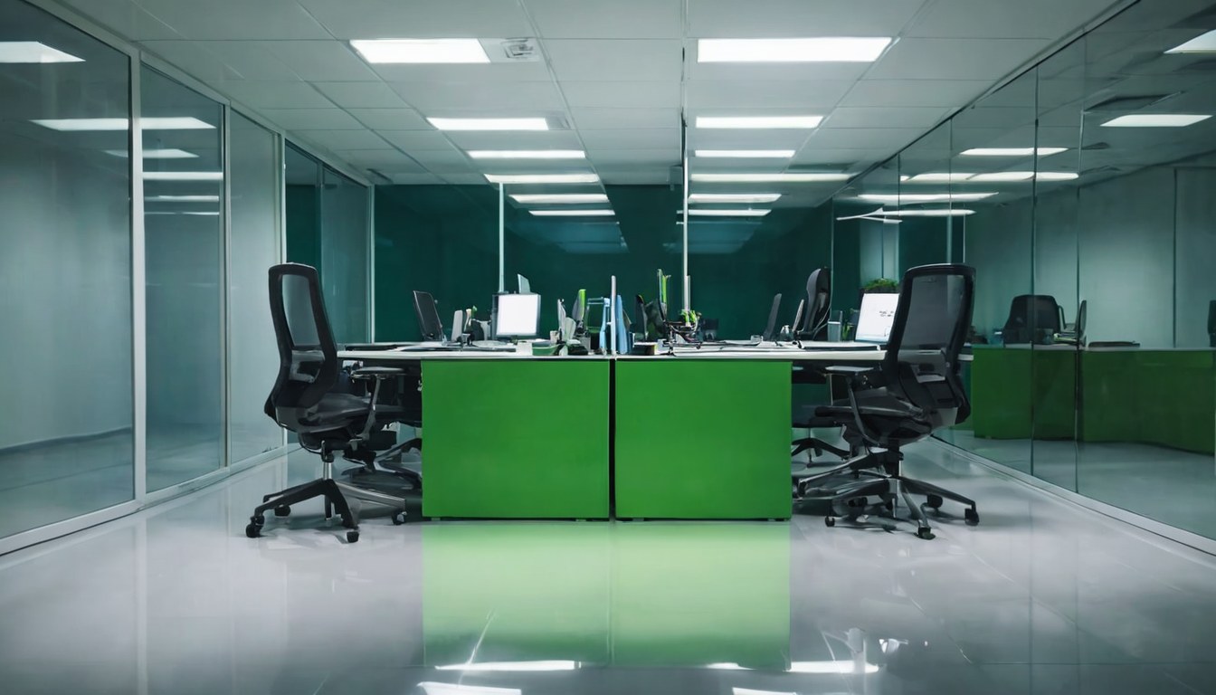 Personal de limpieza atiende una oficina al cierre de la jornada