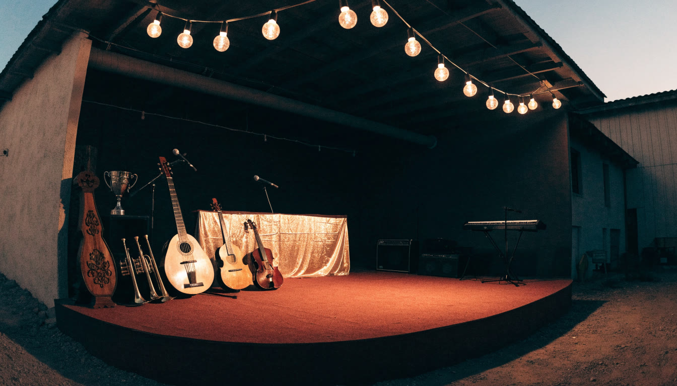 Escenario pequeño iluminado para una presentación de mariachi