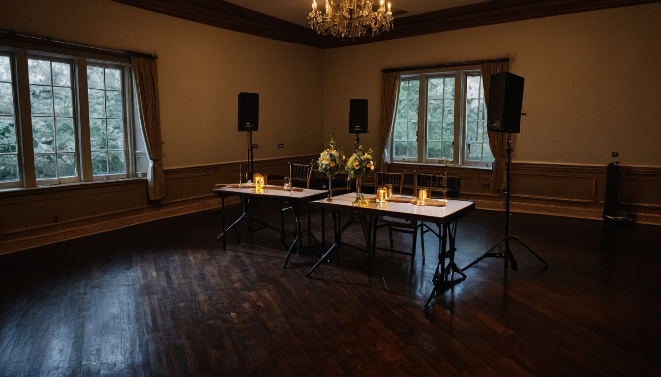 Rincón de escenario listo para música de mariachi en una recepción