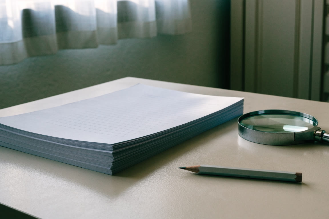 Lista de cotejo en blanco junto a una carpeta y documentos ordenados