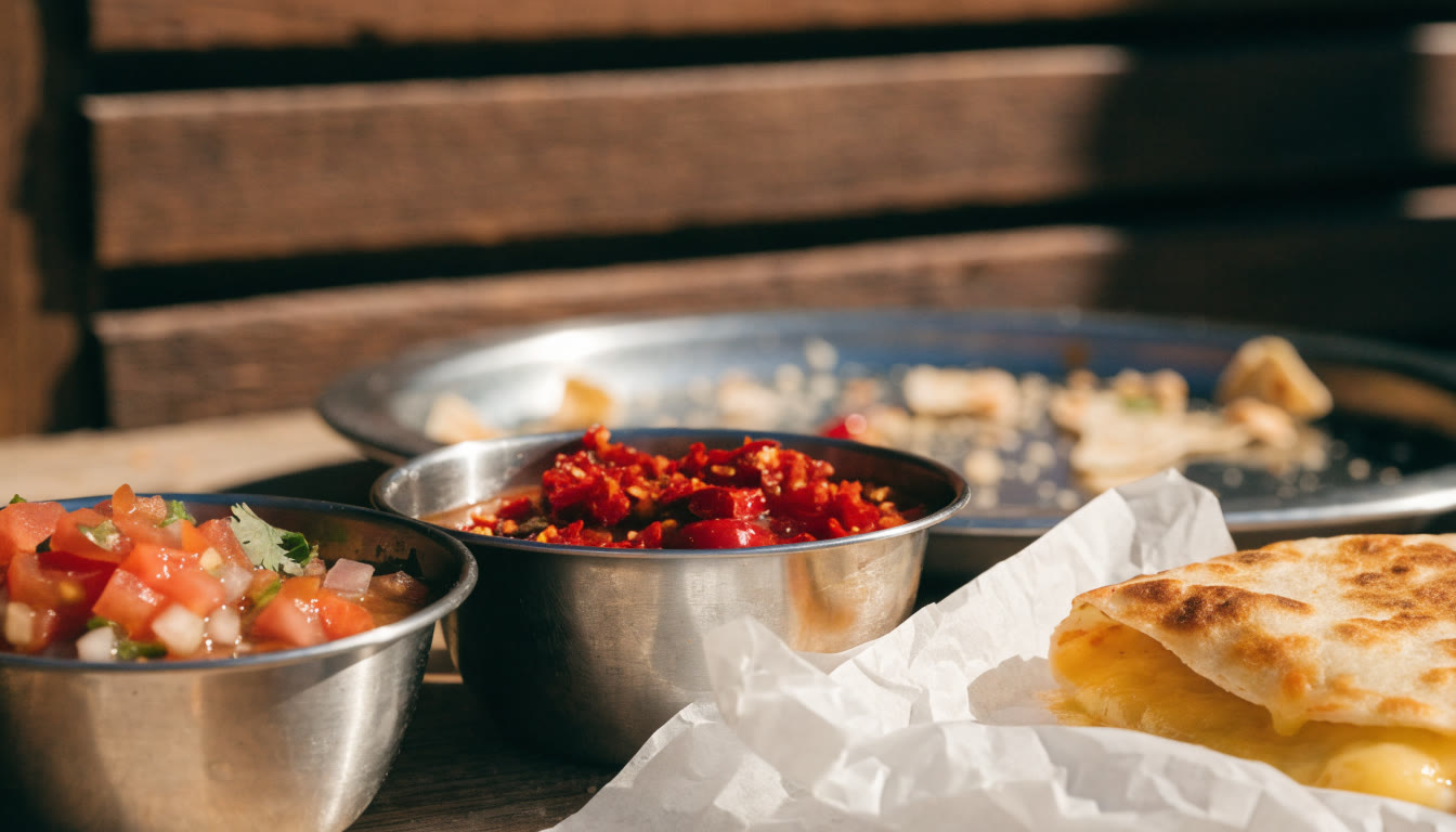 Salsas y antojito servidos por separado