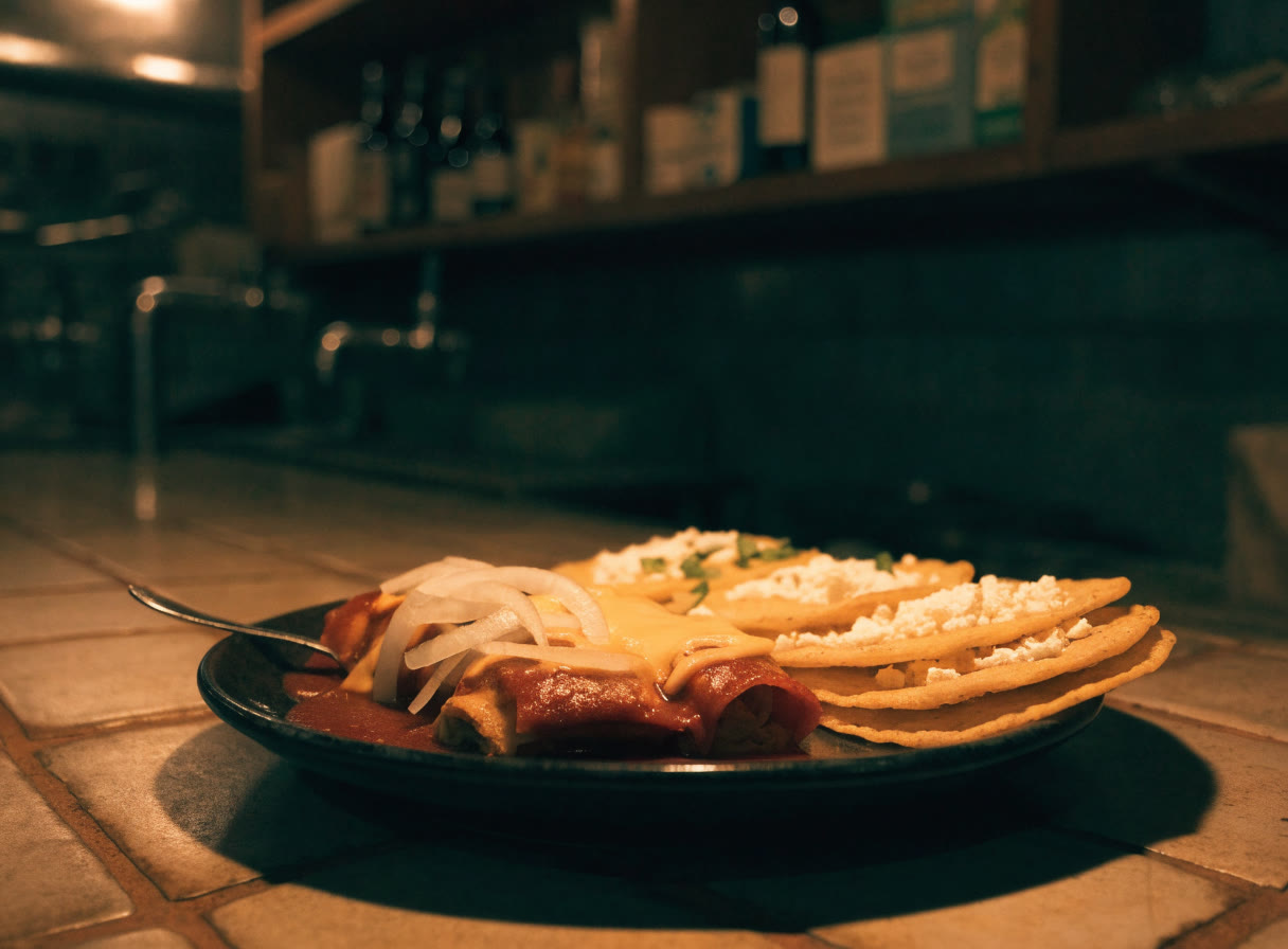 Tostadas y enchiladas preparado como antojito mexicano