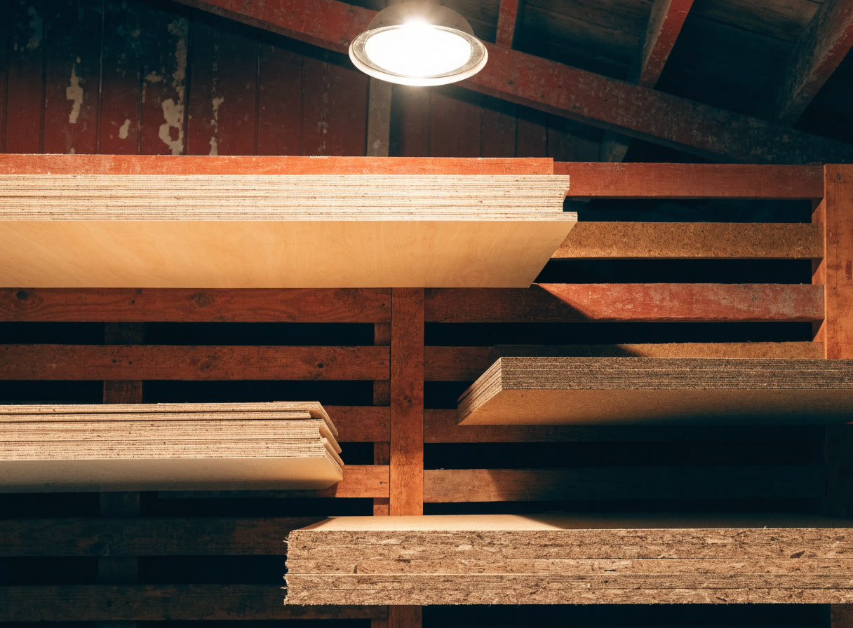 Tableros de madera de distintos formatos acomodados en un bastidor