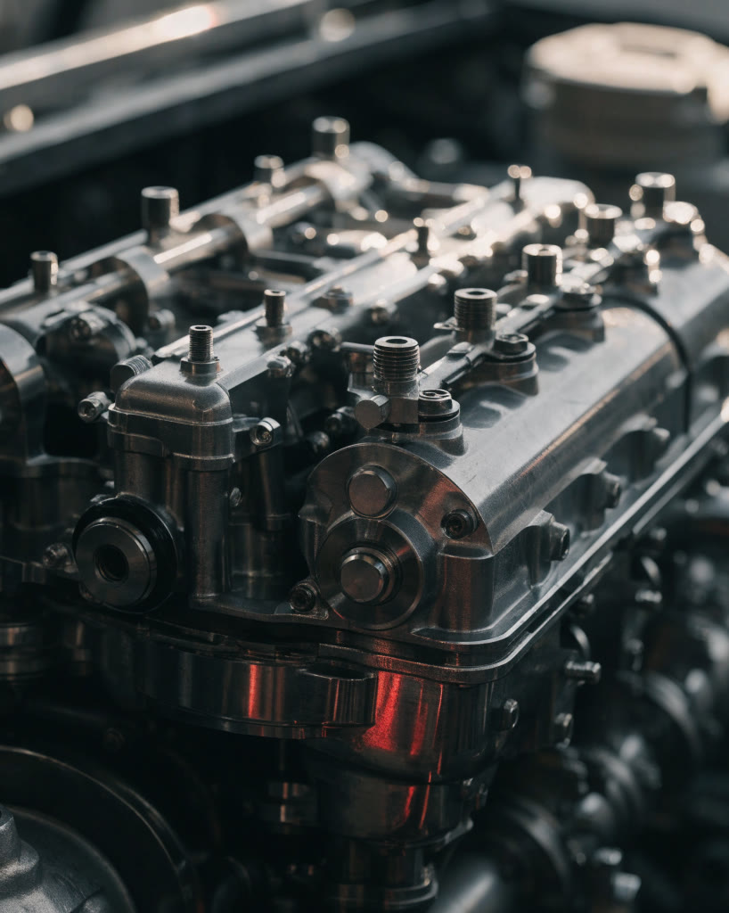 Conjunto de motor diésel en vista de inspección