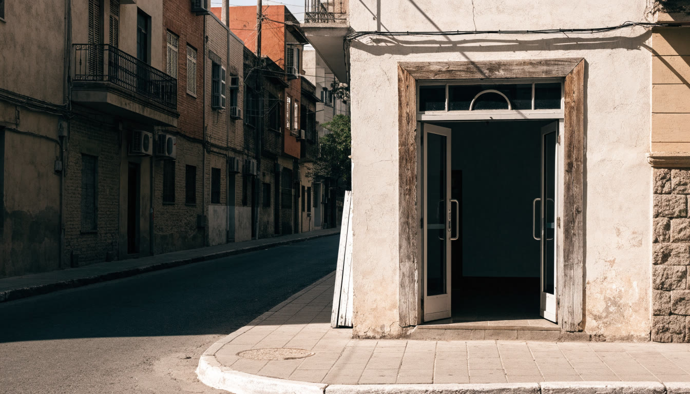 Área de recepción de un hostal con mostrador de atención