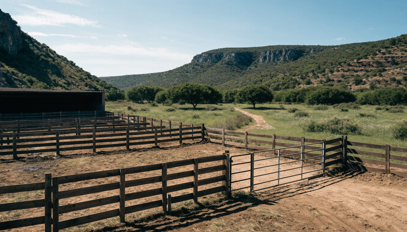 Vista amplia de un corral ganadero preparado para el manejo