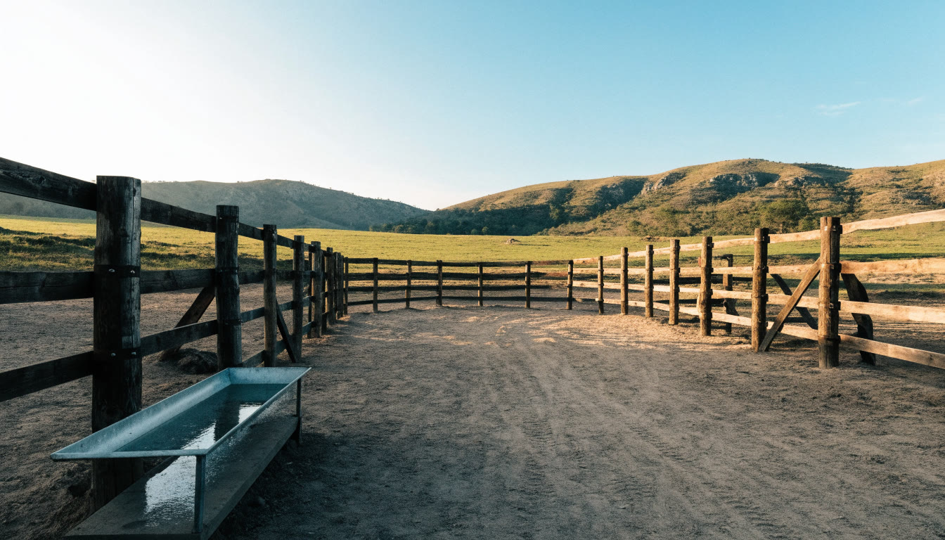 Corral limpio con acceso a agua y pastura abierta