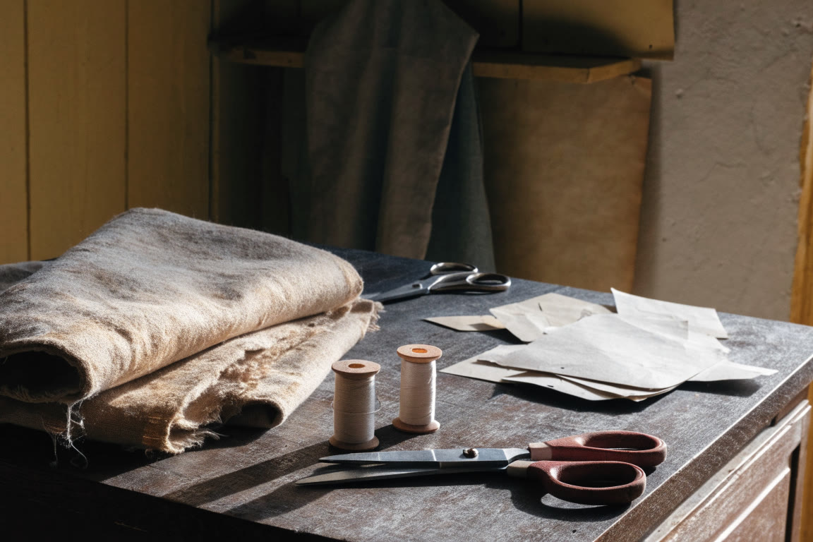 Herramientas y materiales sobre una mesa de corte