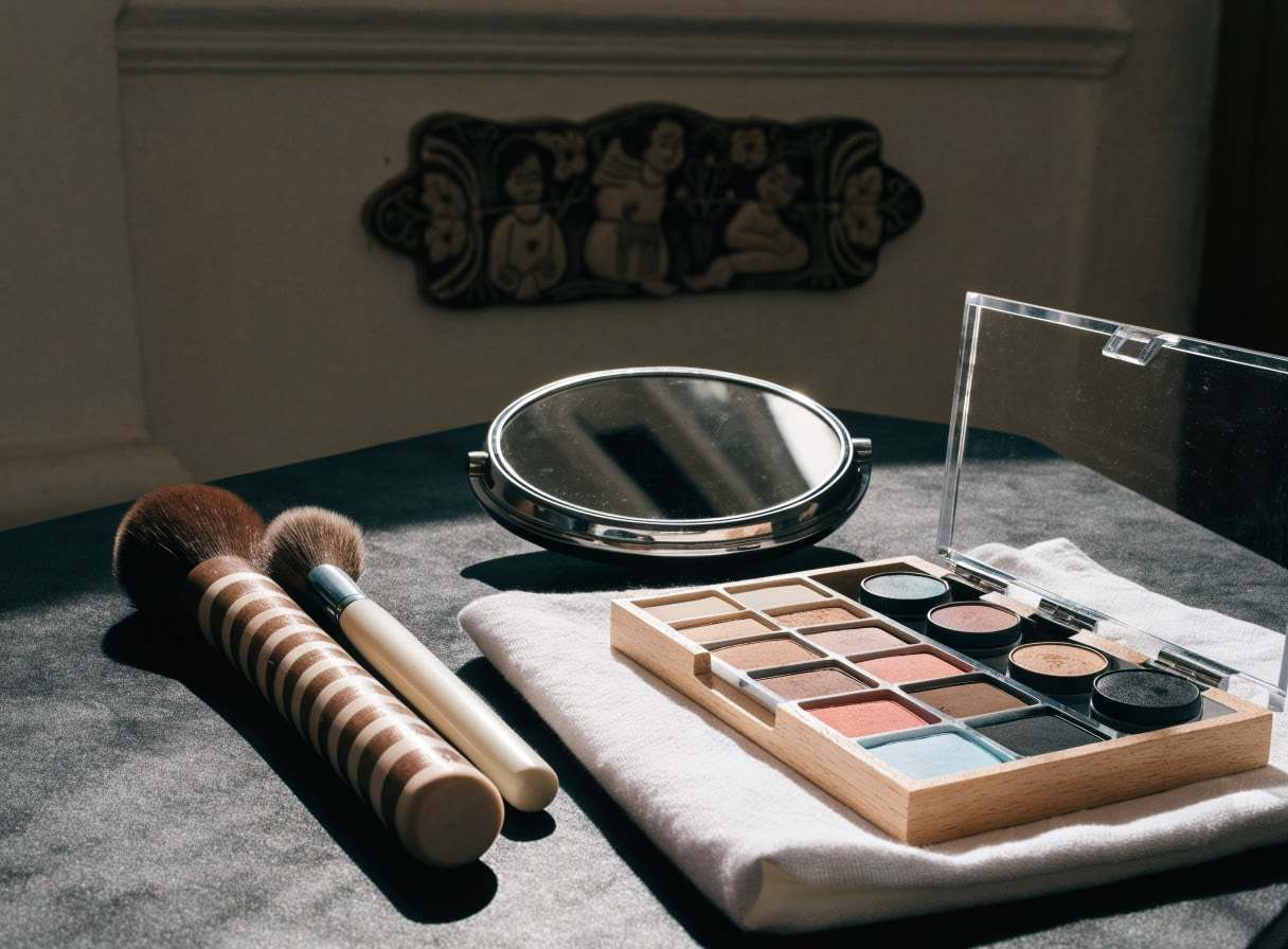 Maquillaje social: materiales preparados para una clase práctica de belleza