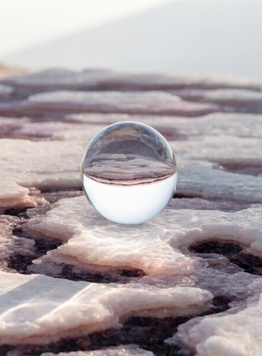 Esfera de vidrio sobre estratos minerales claros