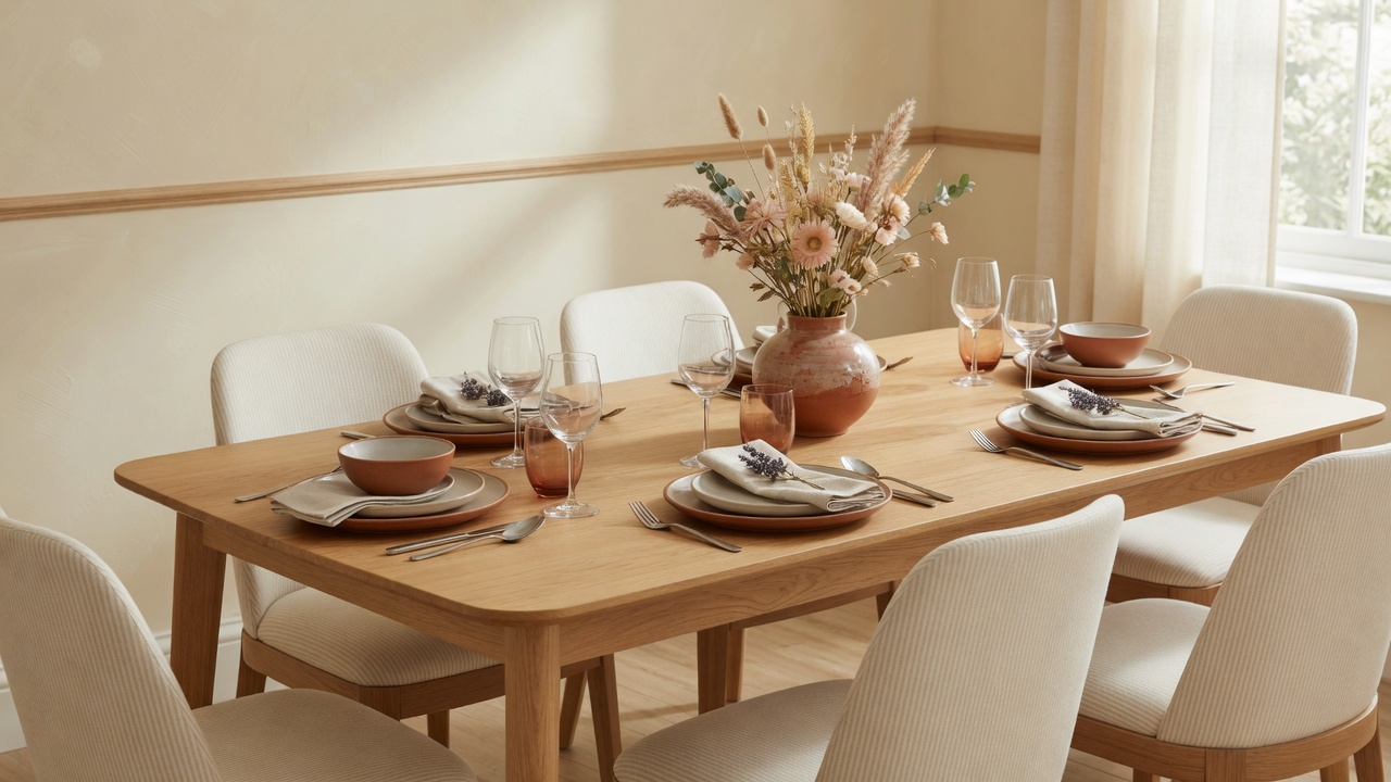 Comedor con mesa de madera clara y sillas — Tu Negocio en Ciudad de México