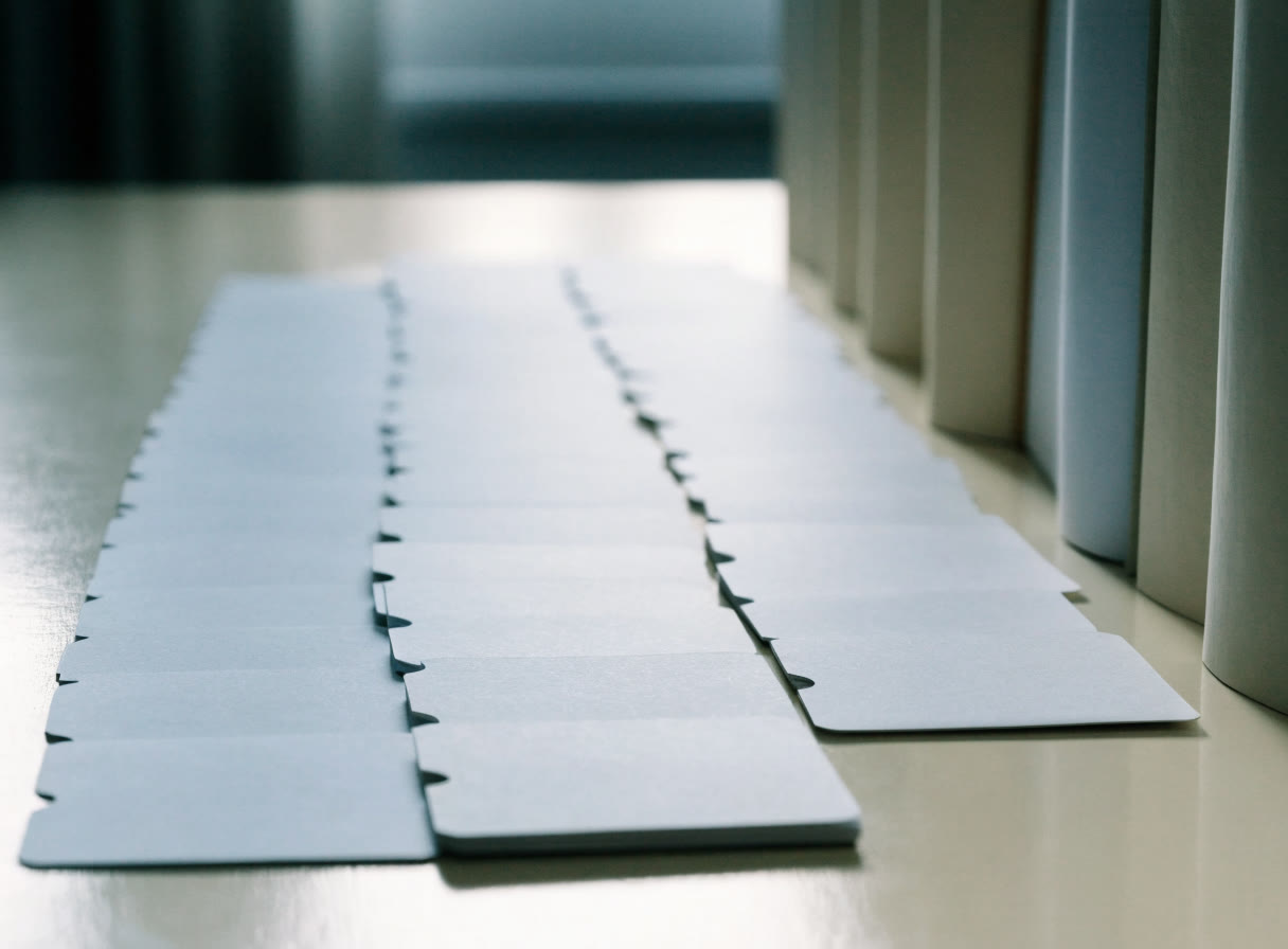 Fichas en blanco ordenadas sobre un escritorio