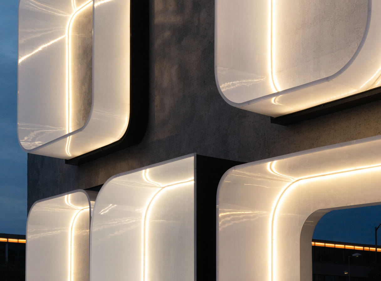 Letras corpóreas y anuncios luminosos