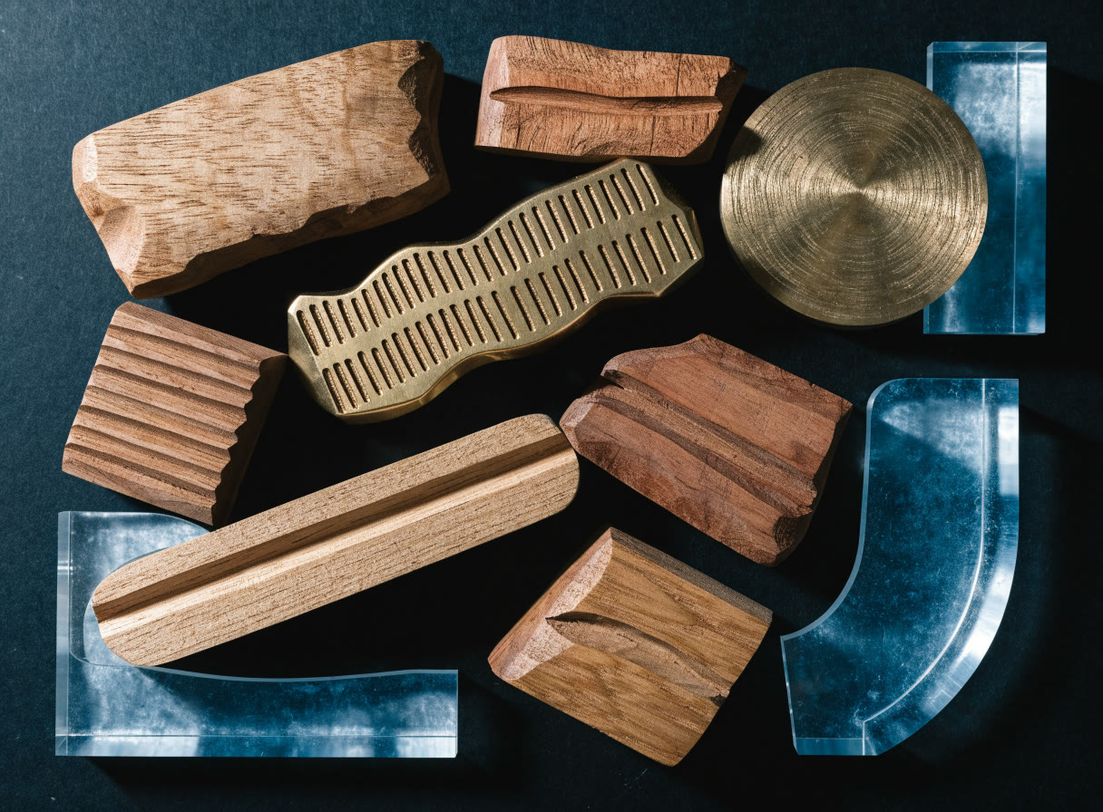 Placas de prueba en madera, latón y acrílico