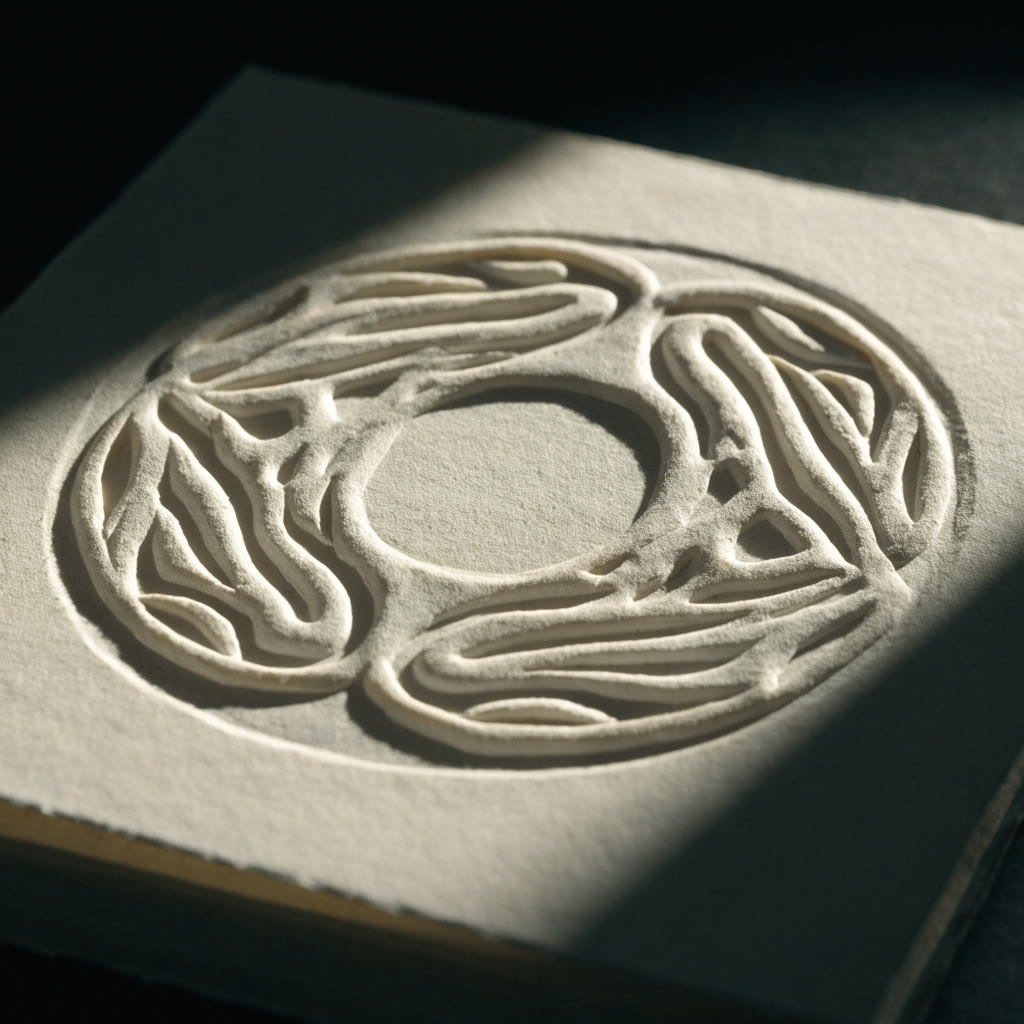 Realce en seco de un sello circular sobre papel grueso