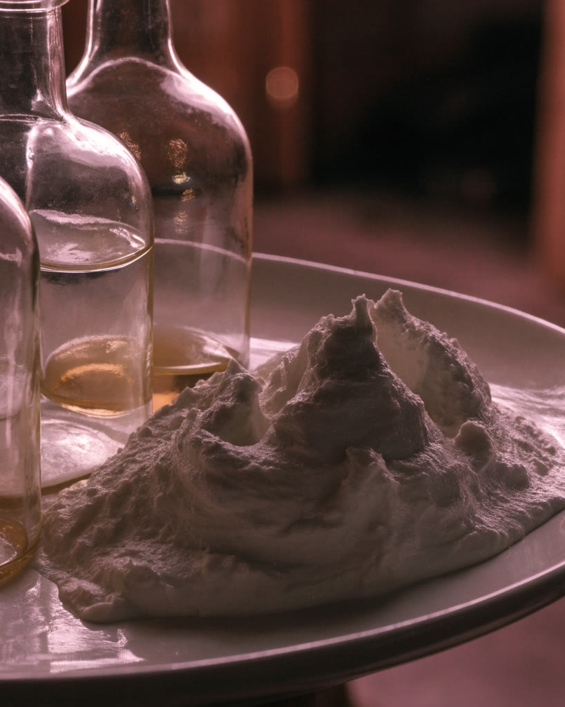 Frascos de vidrio y crema texturizada sobre porcelana