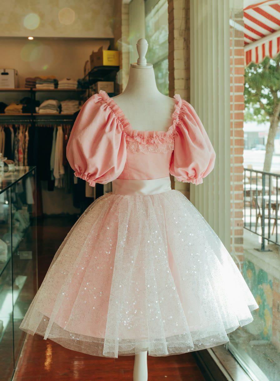Vestido rosa de princesa con falda de tul