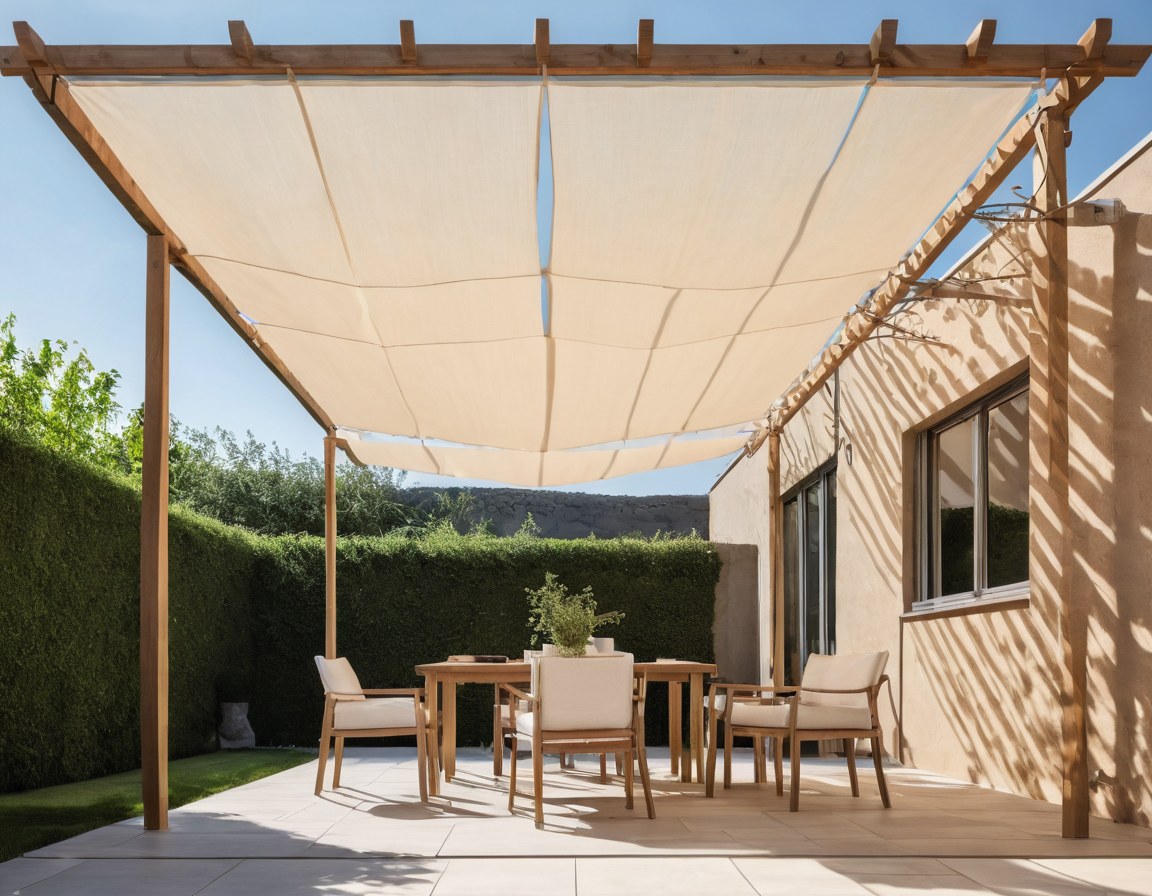 Pérgola con cubierta textil tensada