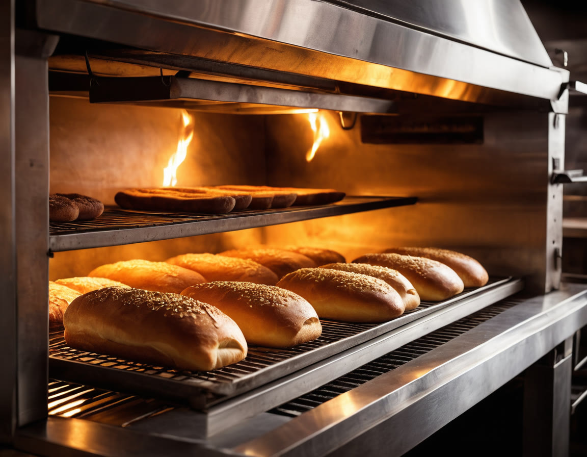 Charola de bolillos saliendo del horno de una panadería mexicana
