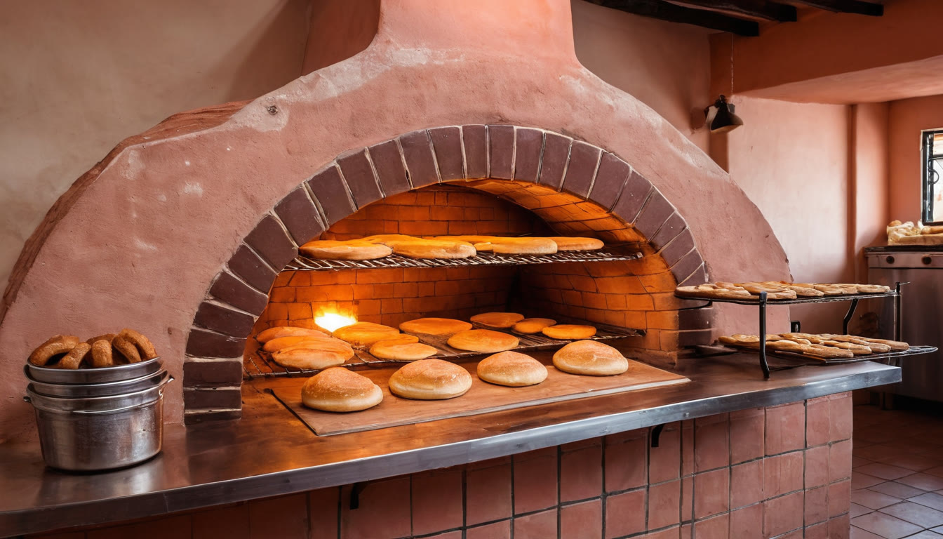 Ambiente acogedor de panadería tradicional en Ciudad de México con horno de leña
