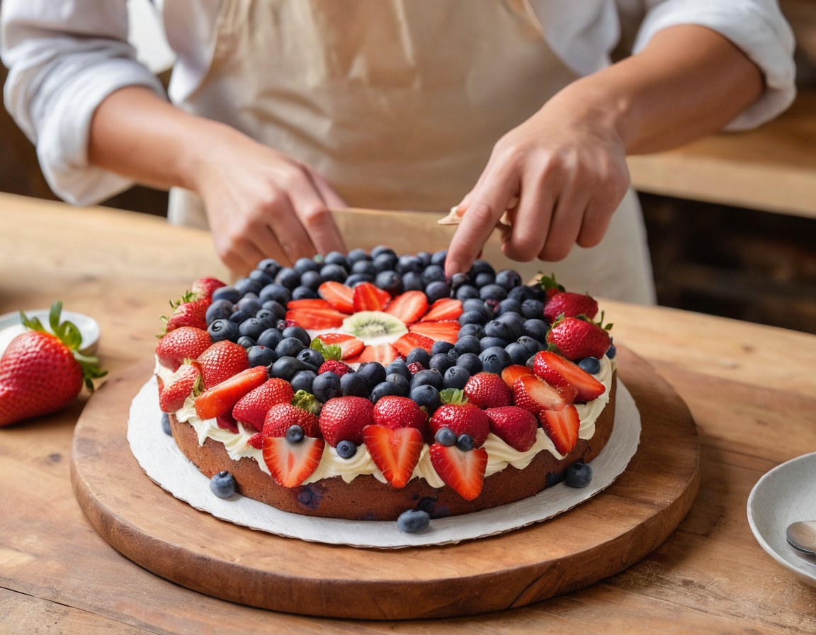 Decoración artesanal de pastel con frutas frescas en Ciudad de México