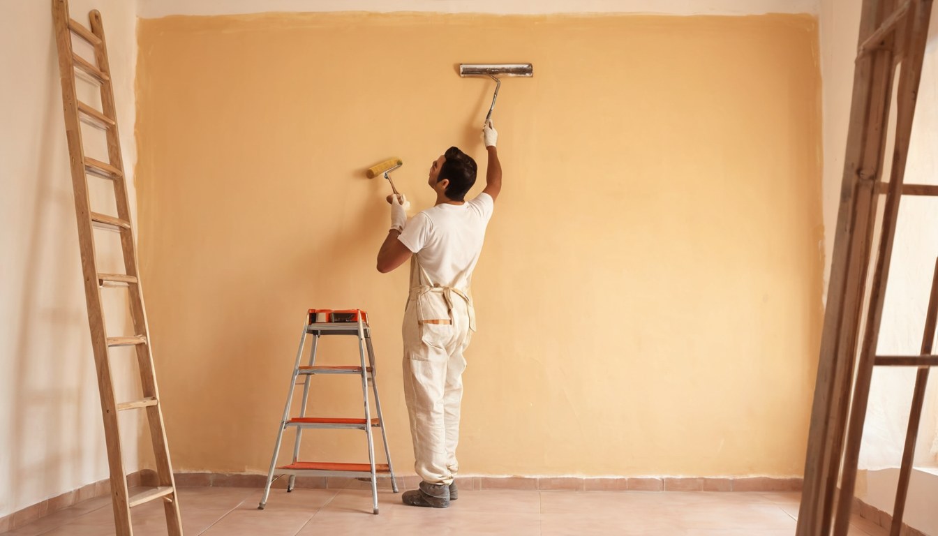 Pintor profesional trabajando en interiores residenciales en Ciudad de México